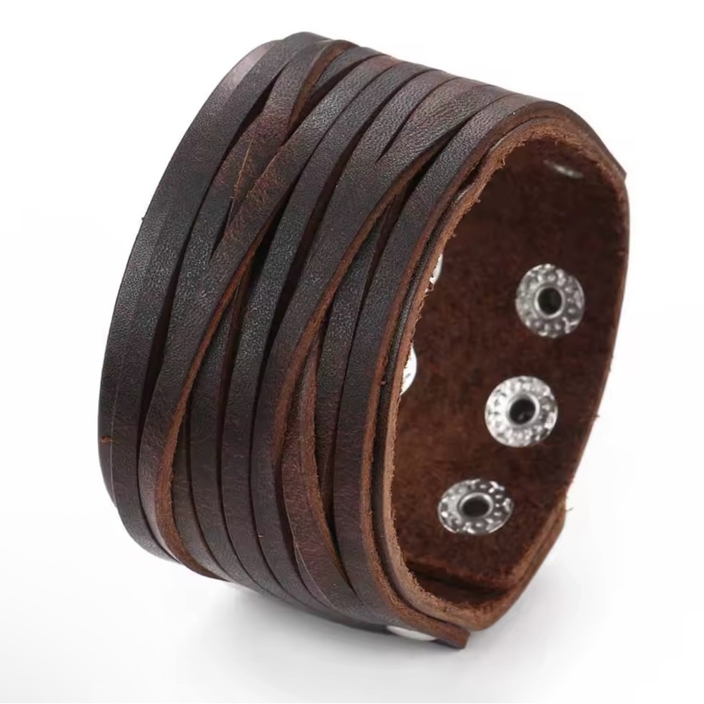 Vintage Brown Wife Leather Men's Bracelet 9.5”